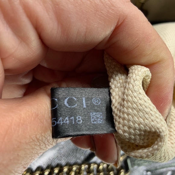 Auth GUCCI Tote Bag Soho Chain GG Black Leather Hand Bag & Leather Flower Charm - Picture 14 of 16